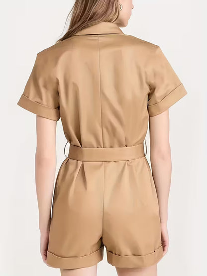 Women's Belted Utility Romper Short Sleeve Cargo Jumpsuit