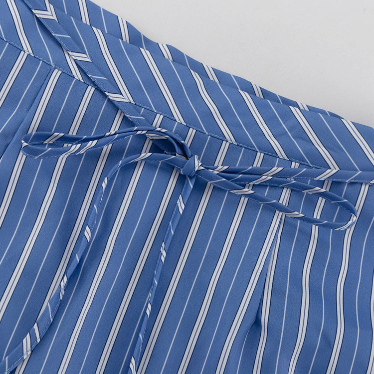 Blue Striped Button Down Shirt and Mini Skirt Set