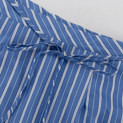 Blue Striped Button Down Shirt and Mini Skirt Set