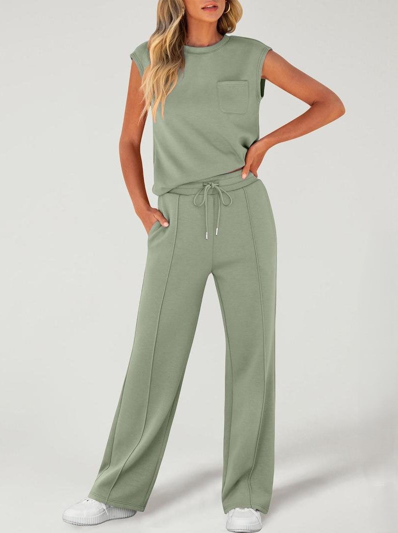 Women's 2 Piece Lounge Set Sleeveless Top Wide Leg Pants