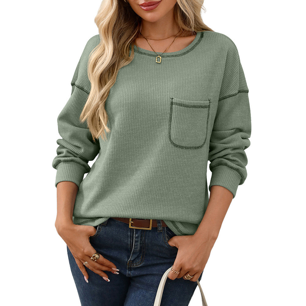 Oversized Ribbed Pocket Long Sleeve Tunic Top
