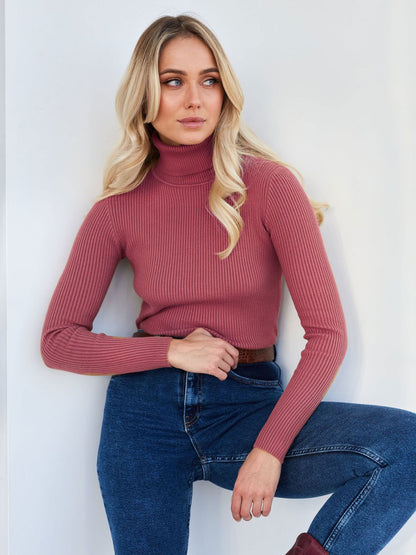 Women's Ribbed Turtleneck Knit Sweater Top