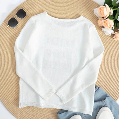 Women's Oversized Casual V-Neck Long Sleeve Top