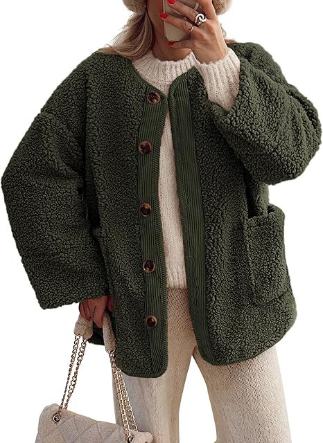 Women's Oversized Sherpa Button-Up Fleece Jacket