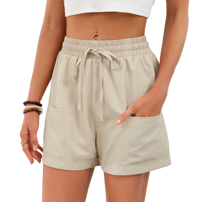 Drawstring Pocket Shorts Elastic Waist Casual Summer Pants
