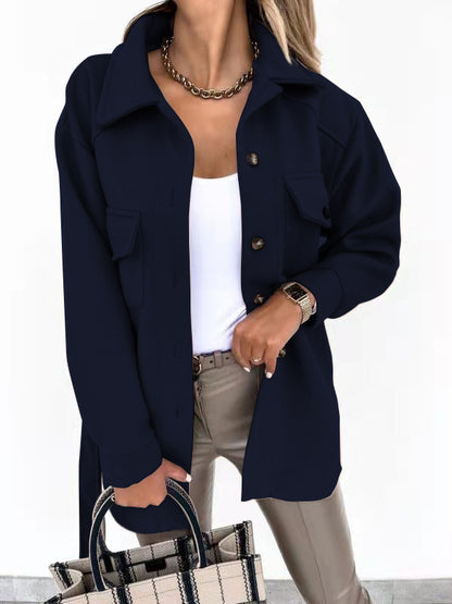 Womens Belted Wool Blend Shacket Jacket