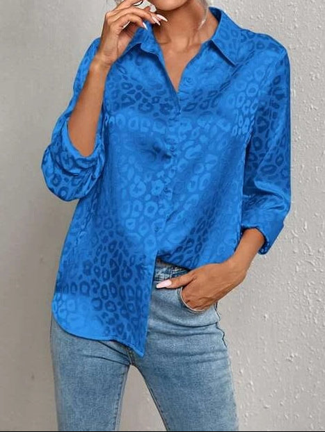 Women's Leopard Jacquard Button Down Shirt Long Sleeve