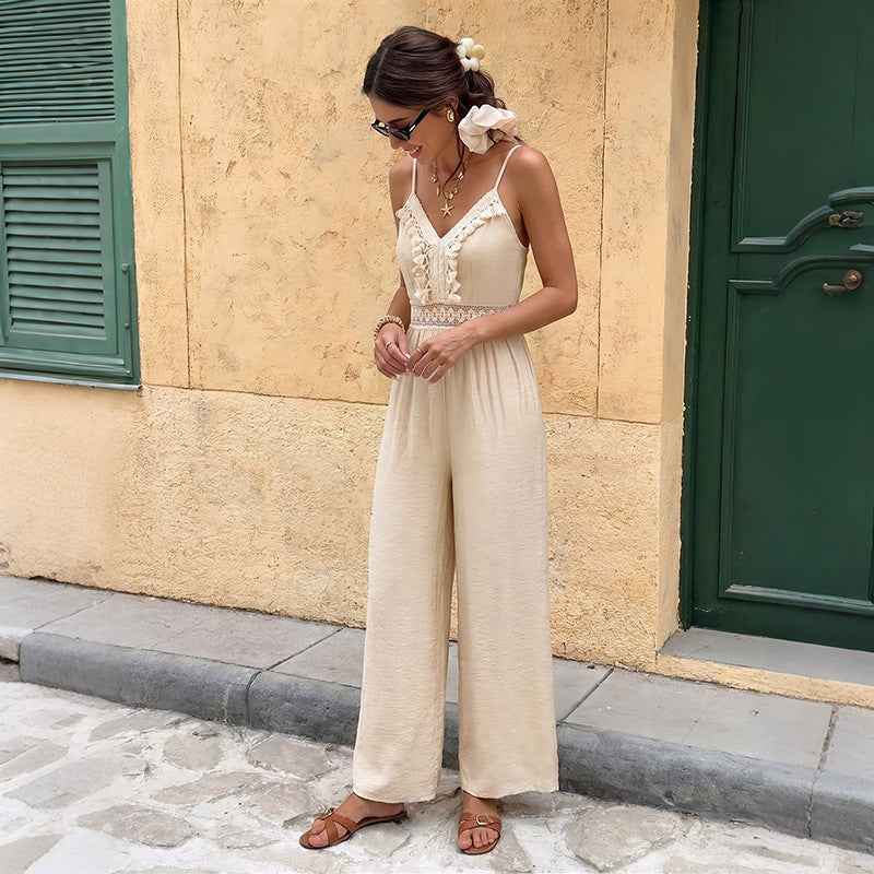 Lace Trim Cami Wide Leg Jumpsuit Resort Outfit