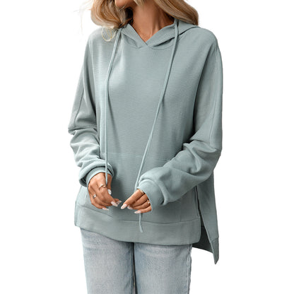 Trendy Waffle Knit Hoodie – Comfortable Casual Pullover for Fall/Winter