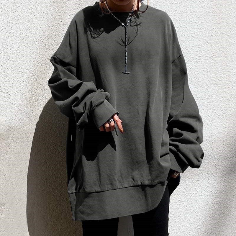Oversized Crewneck Sweatshirt Women Solid Casual Loose Fit