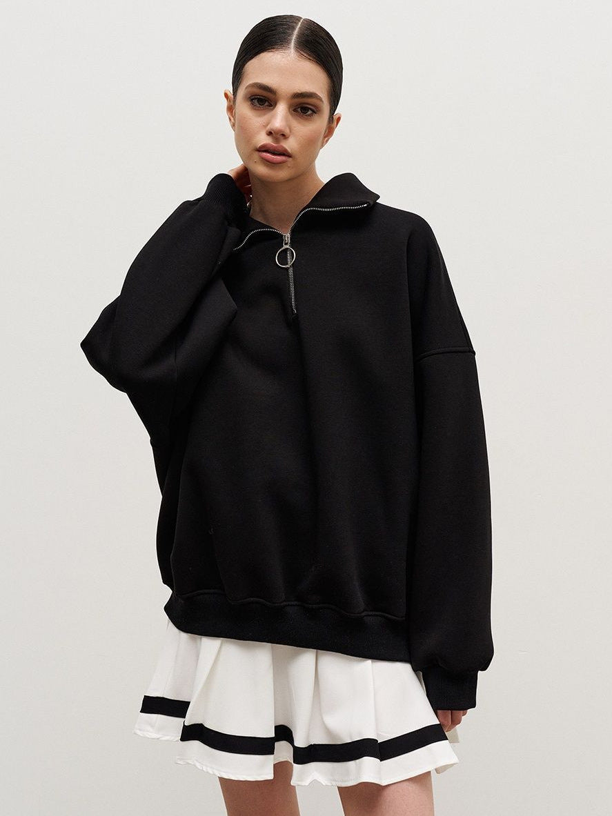 Women's Oversized Half Zip Collared Sweatshirt