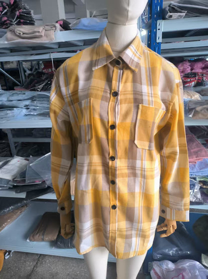 Women's Oversized Plaid Shacket Long Sleeve Button Up