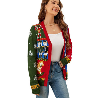 Colorblock Christmas Knit Cardigan Sweater for Women