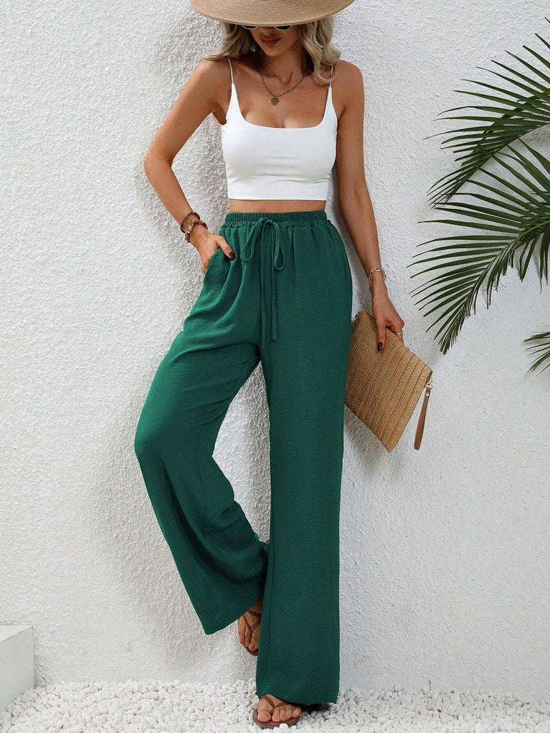 2025 Spring Summer High-Waist Solid Color Wide-Leg Casual Pants