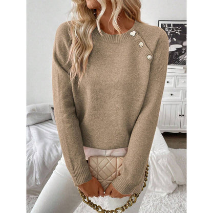 Women's Chenille Crewneck Sweater with Button Detail