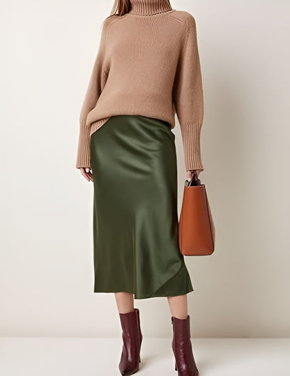 Satin Mermaid Midi Skirt High Waist Stretch Flared