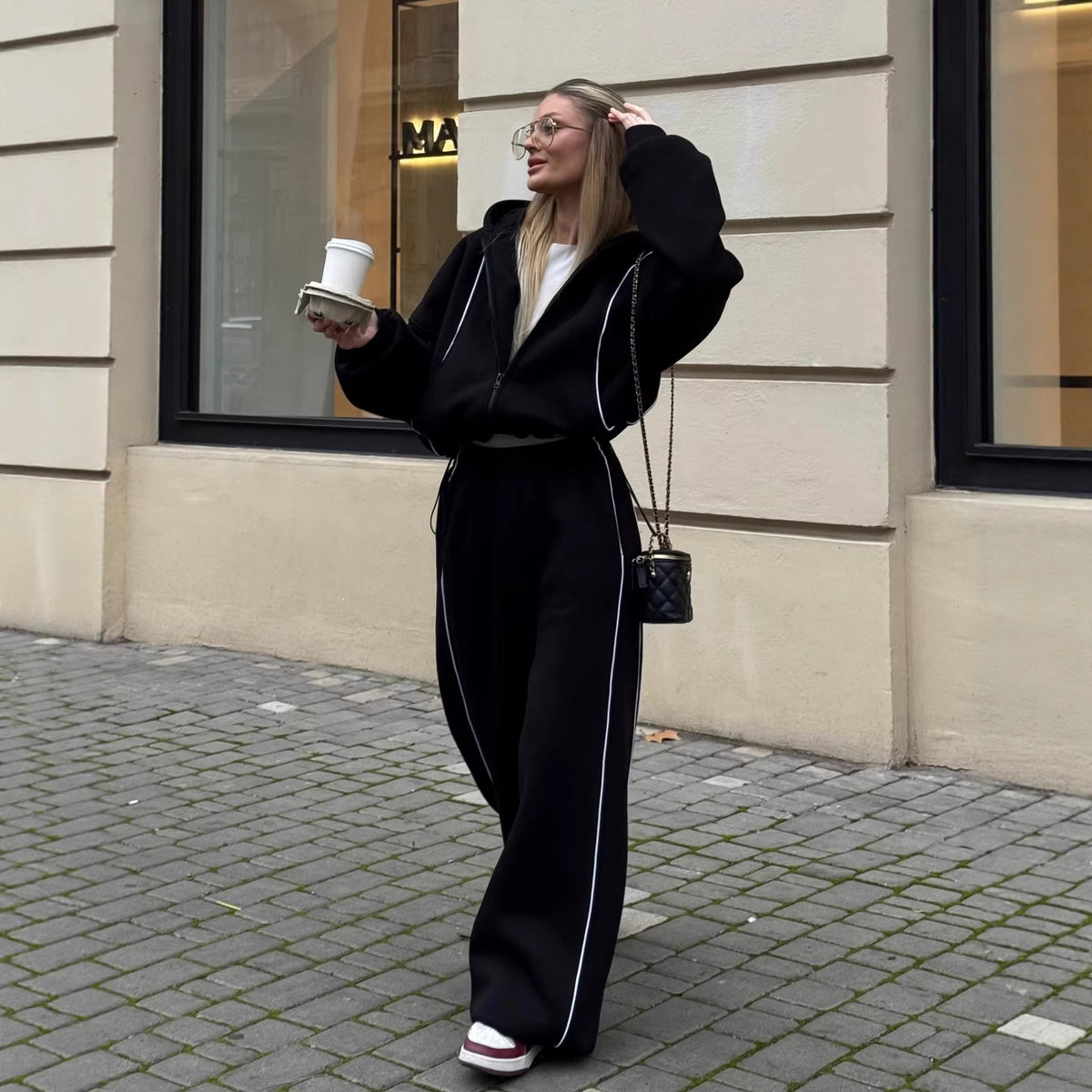 Women's Oversized Zip Hoodie Wide Leg Sweatpants Set