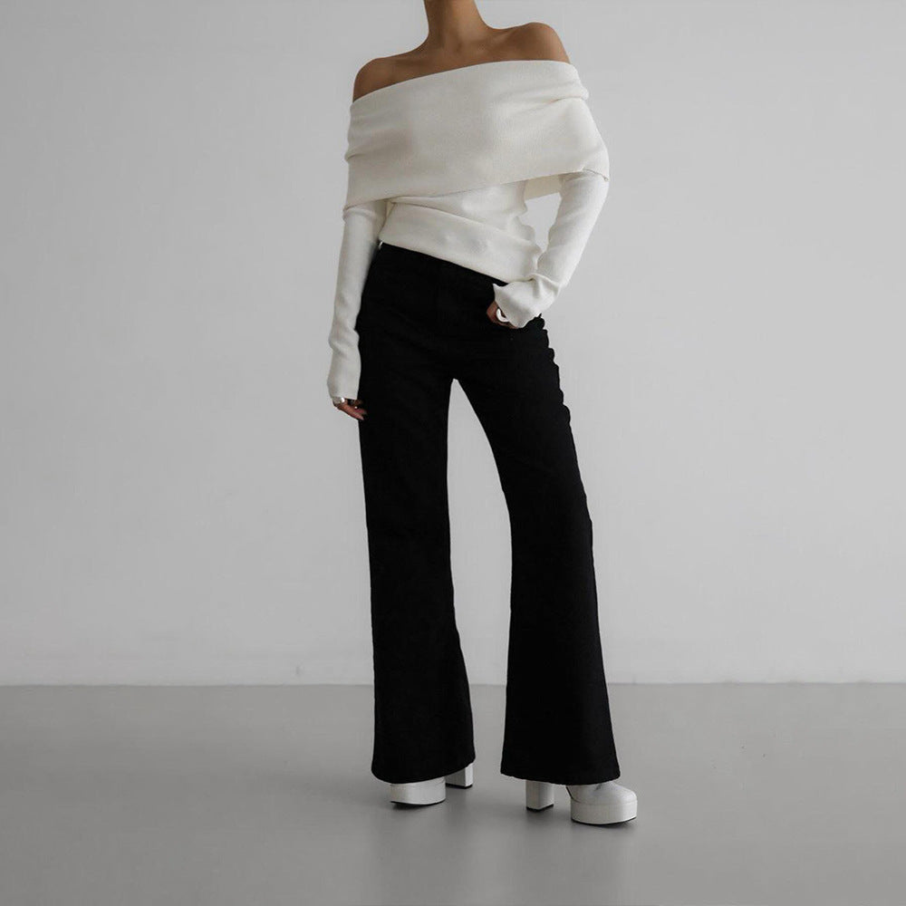 Off The Shoulder Sweater Women Fitted Long Sleeve