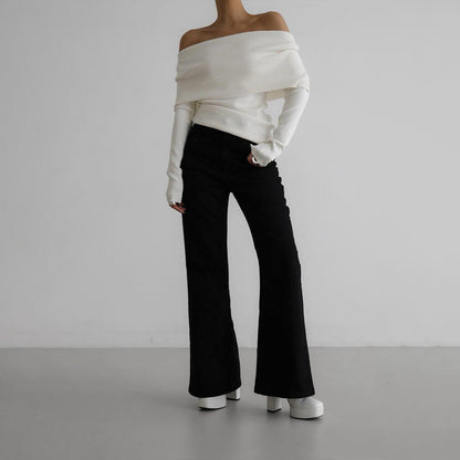 Off The Shoulder Sweater Women Fitted Long Sleeve
