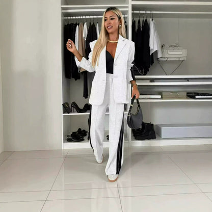 Women's 2 Piece Side Stripe Blazer Wide Leg Pants Set