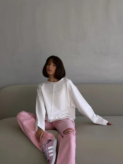 Black Oversized Seam Detail Long Sleeve Tee