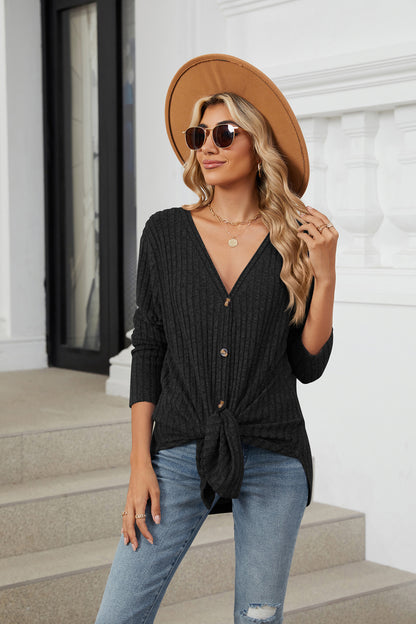 Soft Ribbed Button-Down Knit Cardigan for Fall & Winter
