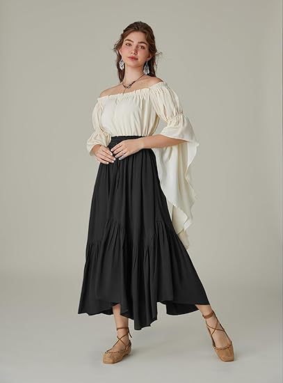 Women's High-Waisted Tiered Maxi Skirt – Vintage Boho Long Skirt