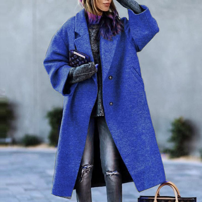 Womens Oversized Lapel Long Coat Double Breasted Winter