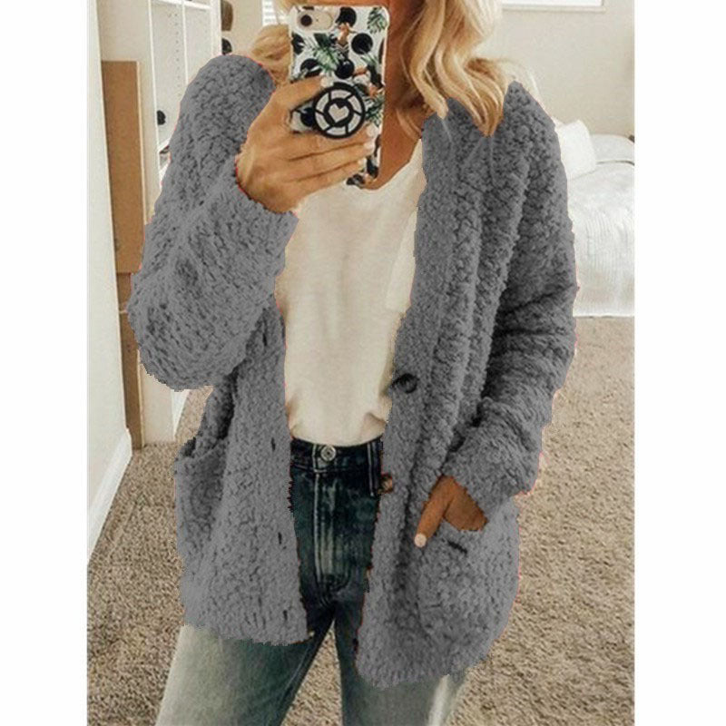 Teddy Fleece Button Front Cardigan Relaxed Fit Outerwear