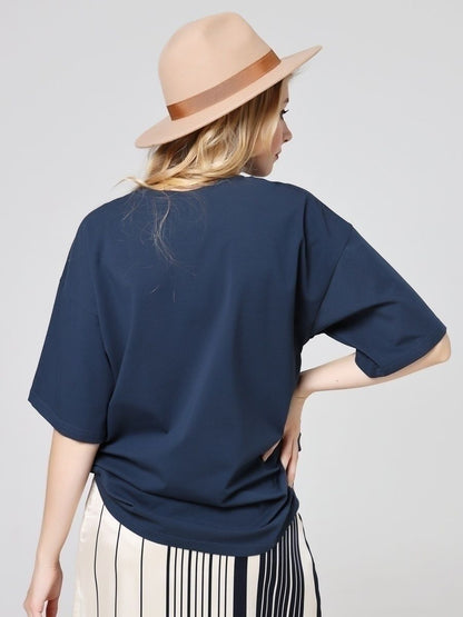 Solid Cotton T Shirt Loose Fit Crewneck Casual Top