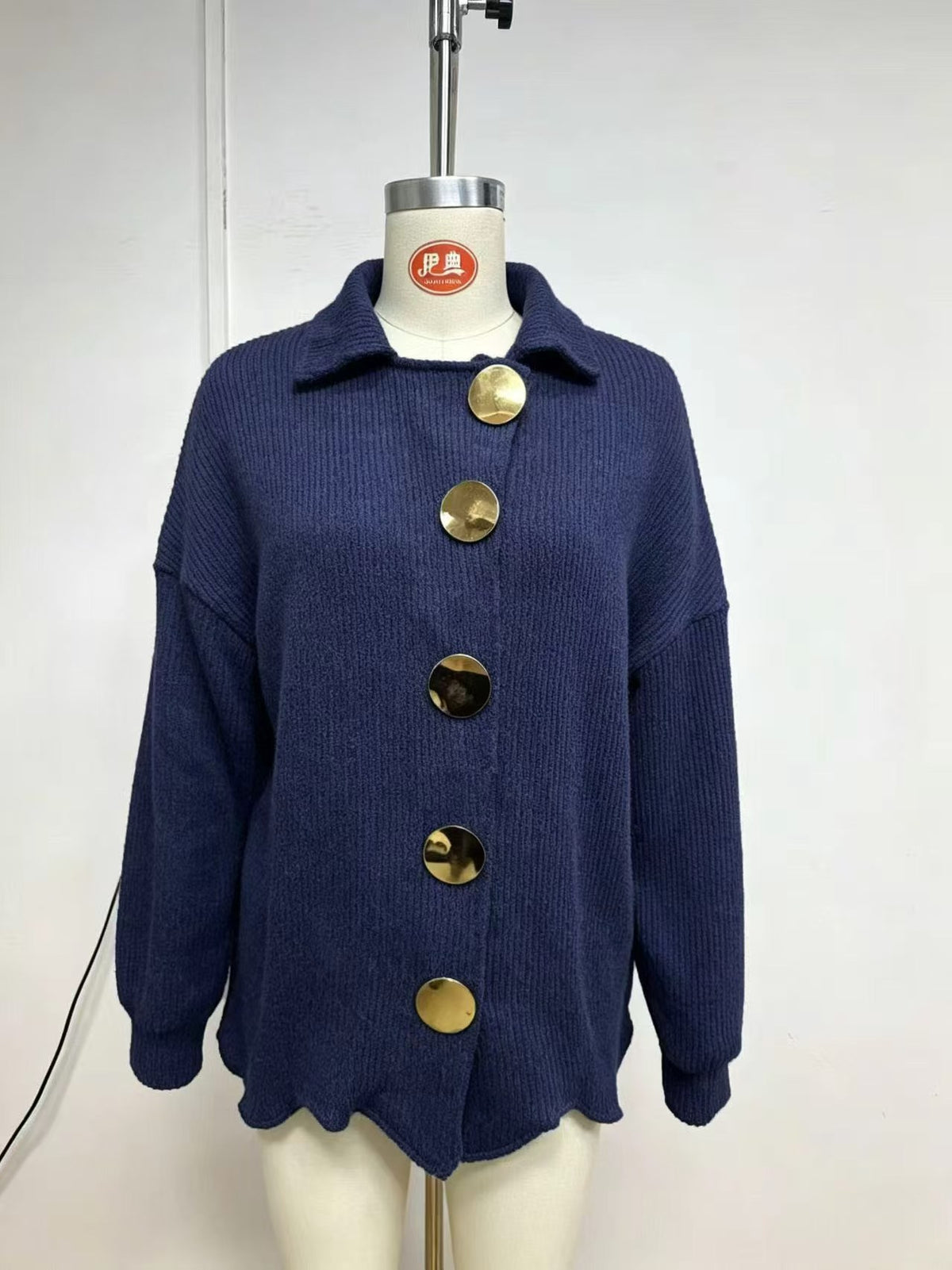 Womens Oversized Collared Cardigan Chunky Knit Button Front