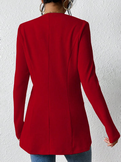 Women's Casual V-Neck One Button Solid Blazer Jacket
