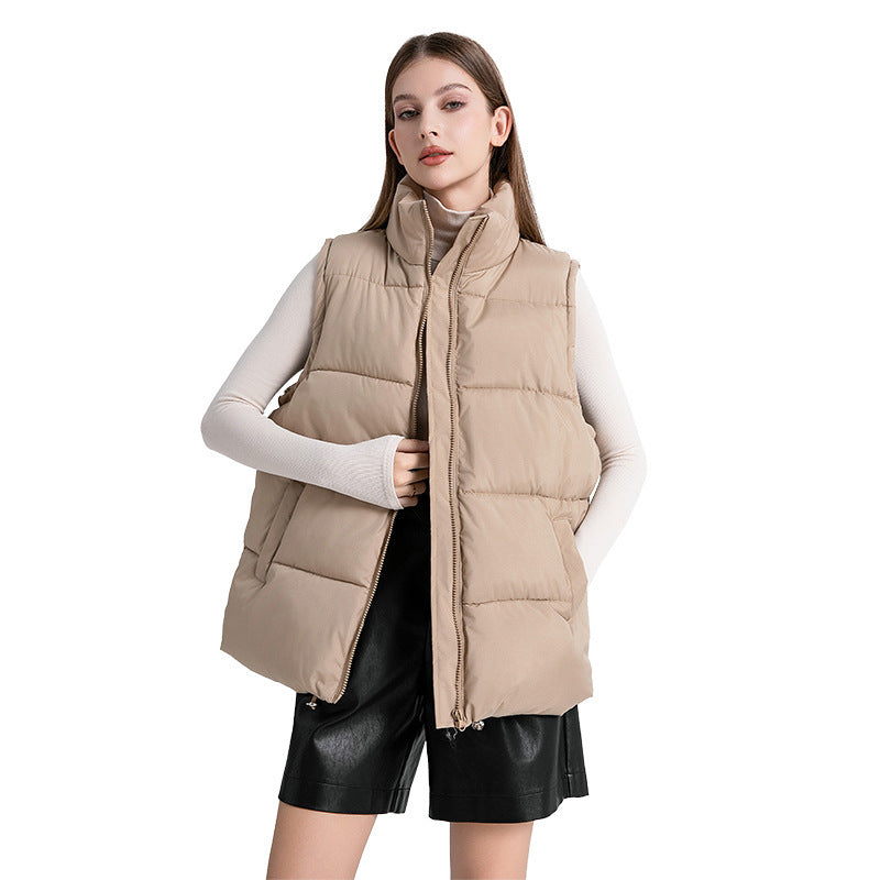 Women's Oversized Puffer Vest Stand Collar Zip Up Quilted