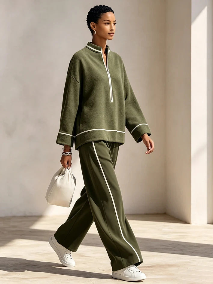 Women's Half Zip Pullover Wide Leg Pants Lounge Set