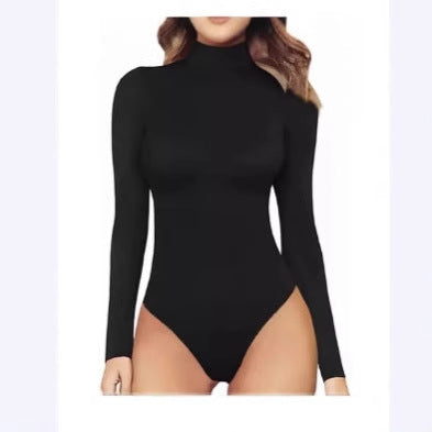 Women's Mock Neck Long Sleeve Bodysuit Black Stretchy