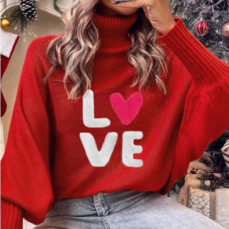 Valentine Love Turtleneck Batwing Women Sweater