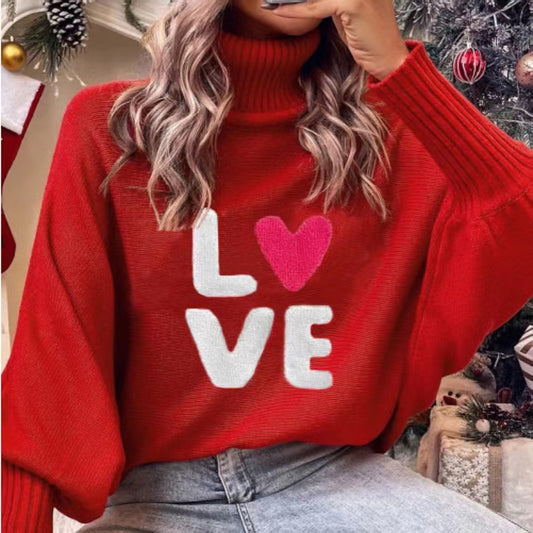 Valentine Love Turtleneck Batwing Women Sweater
