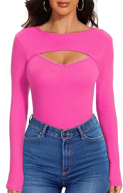 Sexy Cutout Ribbed Long Sleeve Fitted Top