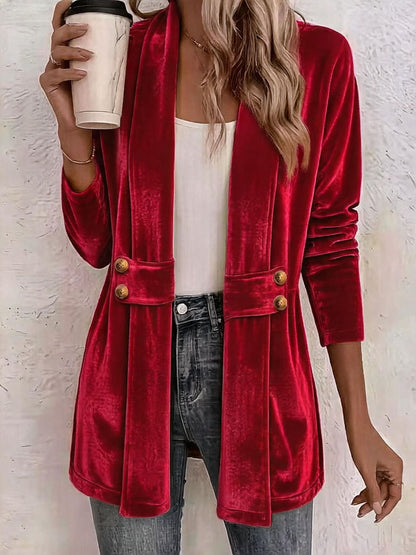 Velvet Shawl Collar Open Front Cardigan Long Sleeve