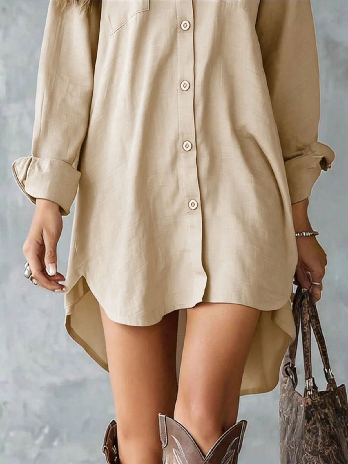 Oversized Long Sleeve Button Down Shirt Dress Mini