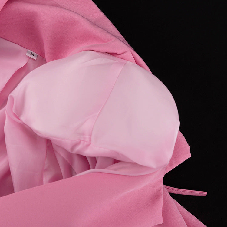 Women's Pink Bow Detail Oversized Casual Blazer