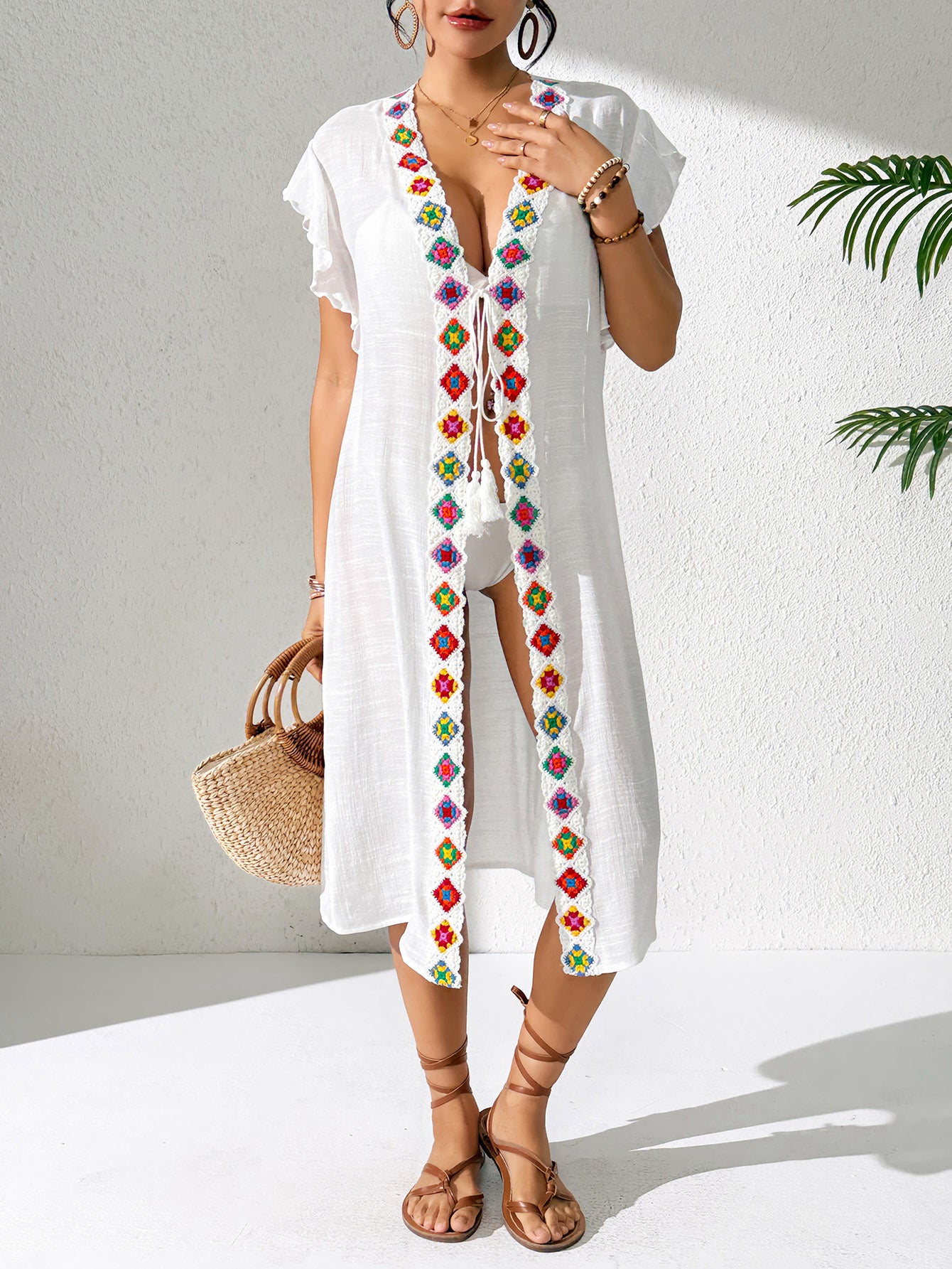 Womens Boho Crochet Beach Cover Up Dress Swimwear