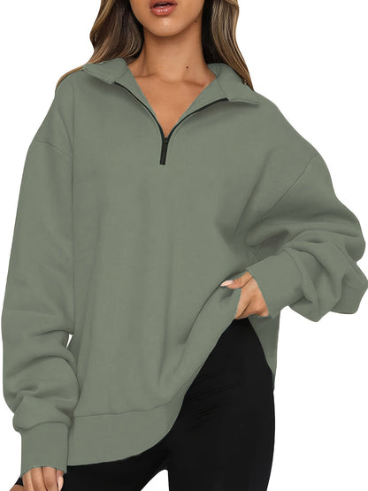 Women's Oversized Half Zip Sweatshirt Long Sleeve Pullover