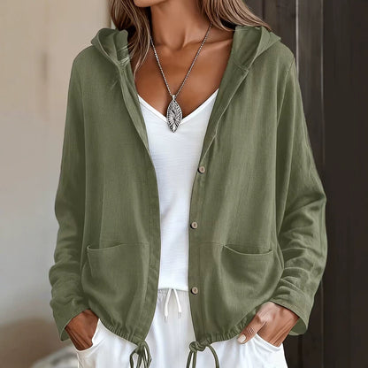 Women's Hooded Button Front Jacket with Pockets