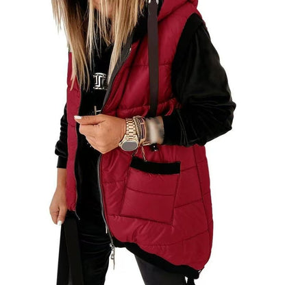 Oversized Hooded Zip-Up Puffer Vest with Pockets