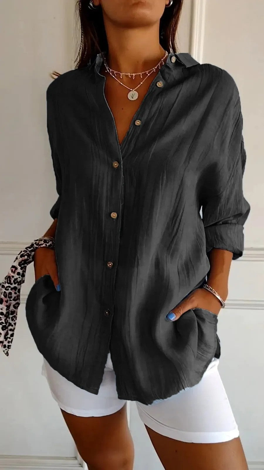 Women's Oversized Button Down Blouse Long Sleeve Collared
