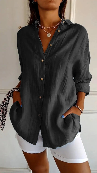Women's Oversized Button Down Blouse Long Sleeve Collared