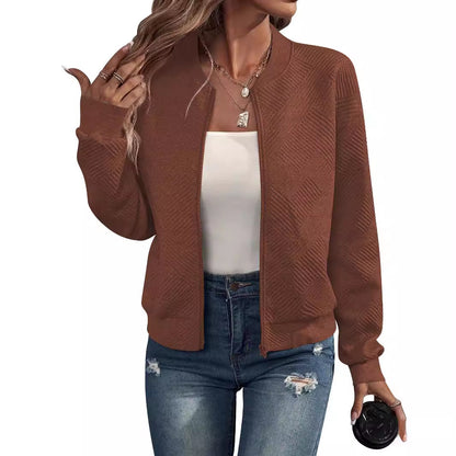 Women's Casual Zip-Up Bomber Jacket Textured Lightweight