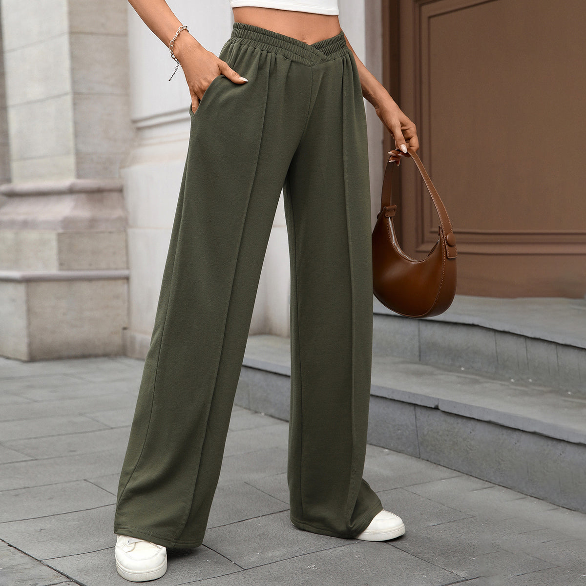 Women's Elastic Waist Wide Leg Pants Casual Loose Fit