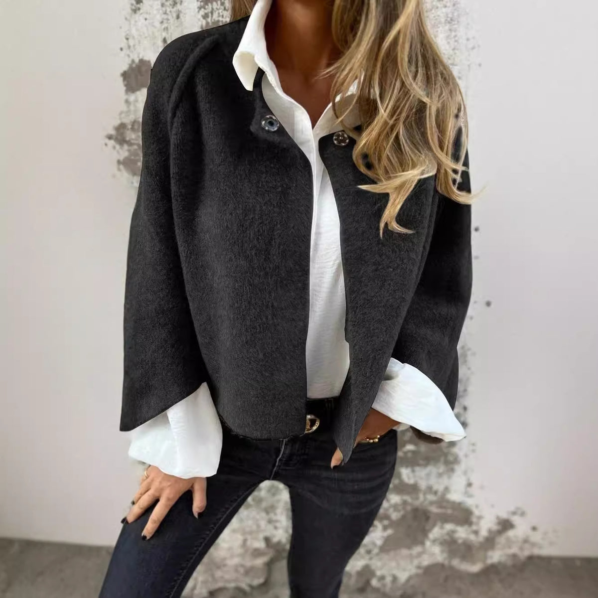 Women's Oversized Cropped Fuzzy Cardigan Button Front